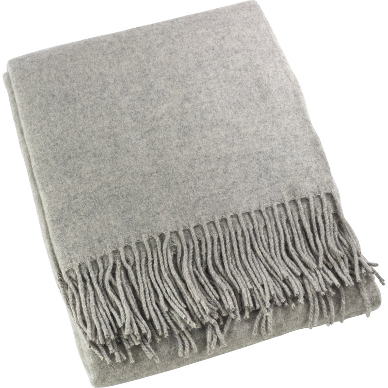 Gray Wool Fringe Reversible Throw Blanket