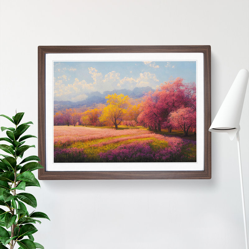 Spring Meadow Landscape - Framed Print, 34cm H x 46cm W x 2cm D, Walnut