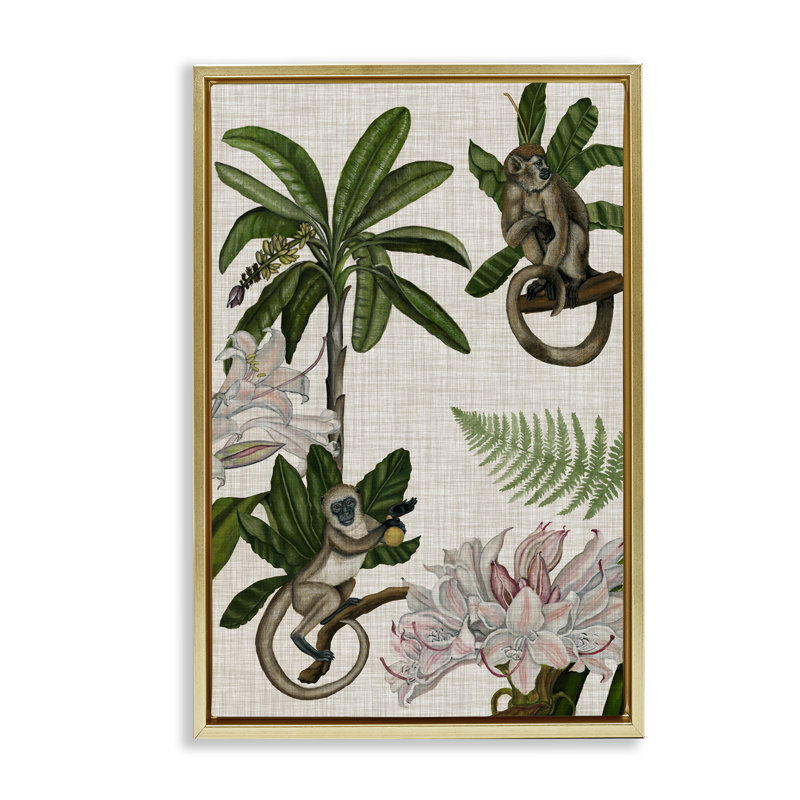 Toile flottante encadrée par Tropical Studio, H 31 po x l 21 po, Cadre flottant métallique doré