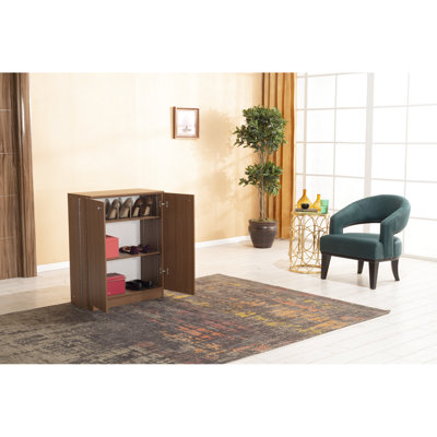 Étagère à chaussures à 3 niveaux en noyer, bois, 27,08 po Profondeur x 37,08 po, largeur 13,07 po, tablette 34,92 po en noyer 27,08 po, 37,08 po, 13,07 po, 34,92 lb