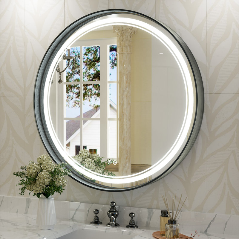 Miroir mural rond Lawnmount , 36 po x 36 po, Noir