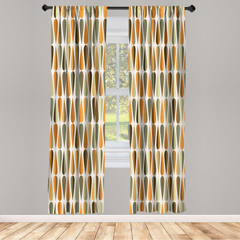 Microfiber Floral Semi-Sheer Rod Pocket Curtain Panels, 28" W x 63" L, Orange/Gray/Light Gray