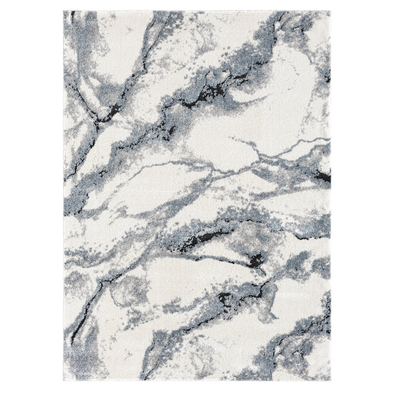 Paris Collection Abstract Cream/Blue Rug, Rectangle 7'9" x 10'5"