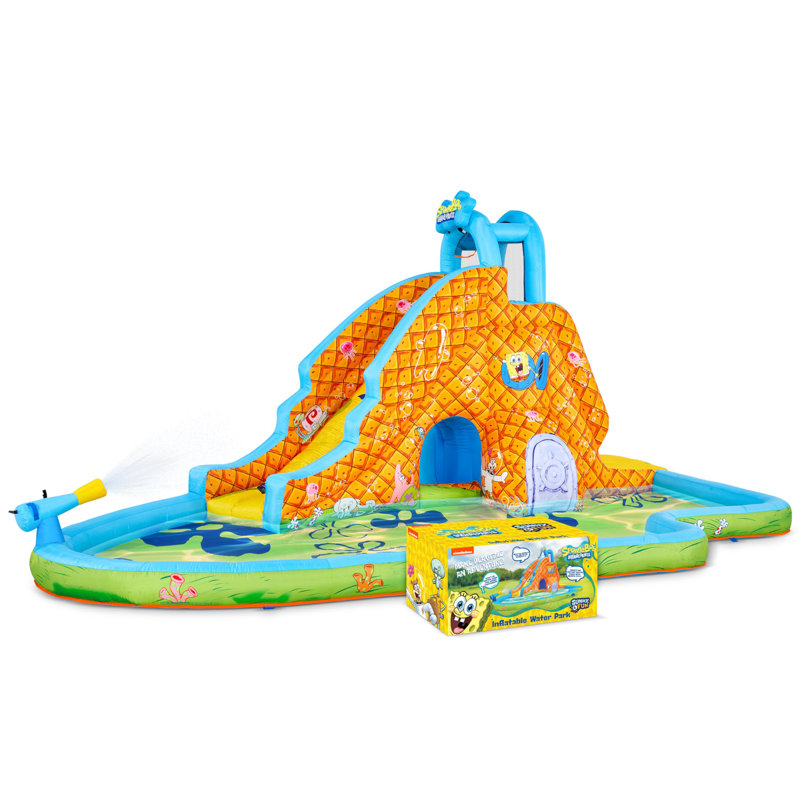 Sunny & Fun SpongeBob Slide ‘N Spray Inflatable Water Slide with Climbing Wall, Splash Pool & More
