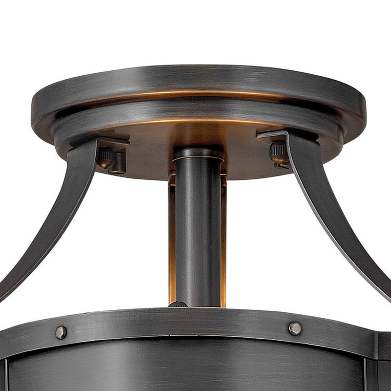 Chance 2-Light Semi-Flush Mount Ceiling Light w/ Etched Lens, Blackened Brass