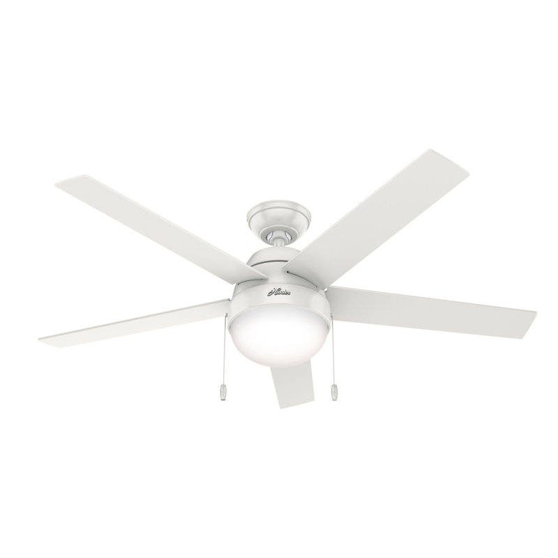 52" Anslee 5 - Blade Standard Ceiling Fan with Pull Chain and Light Kit Included, White