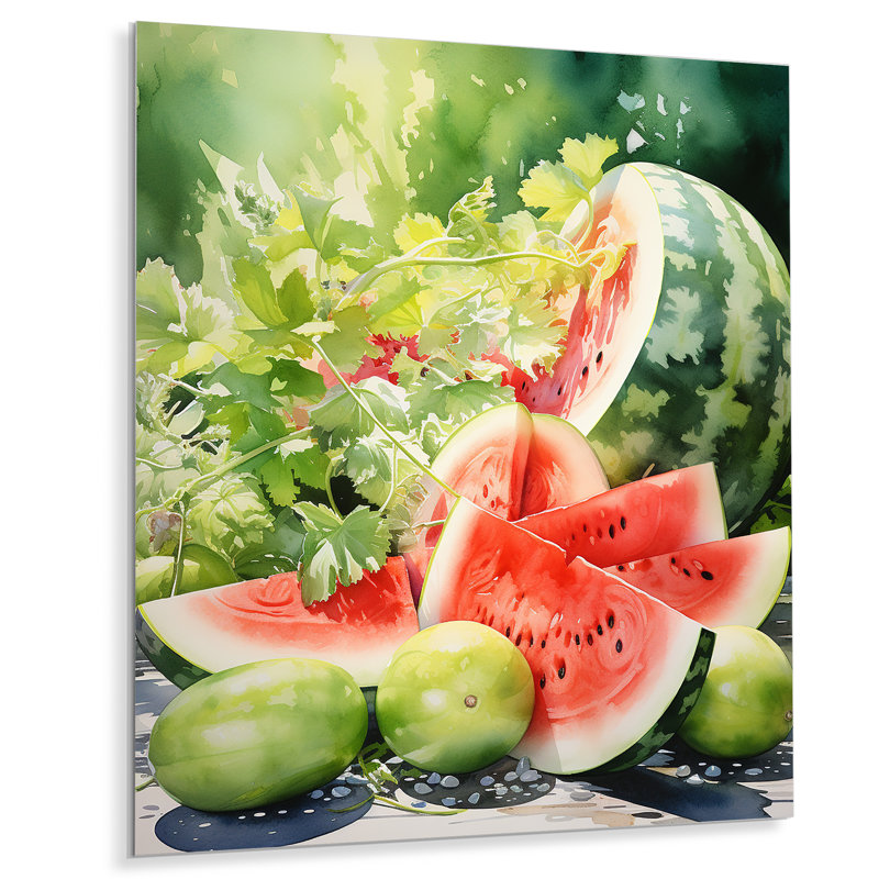 «Summertime Watermelon Fruit 4 - Fruits», art mural en métal, H 32 po x l 16 po x P 1 po