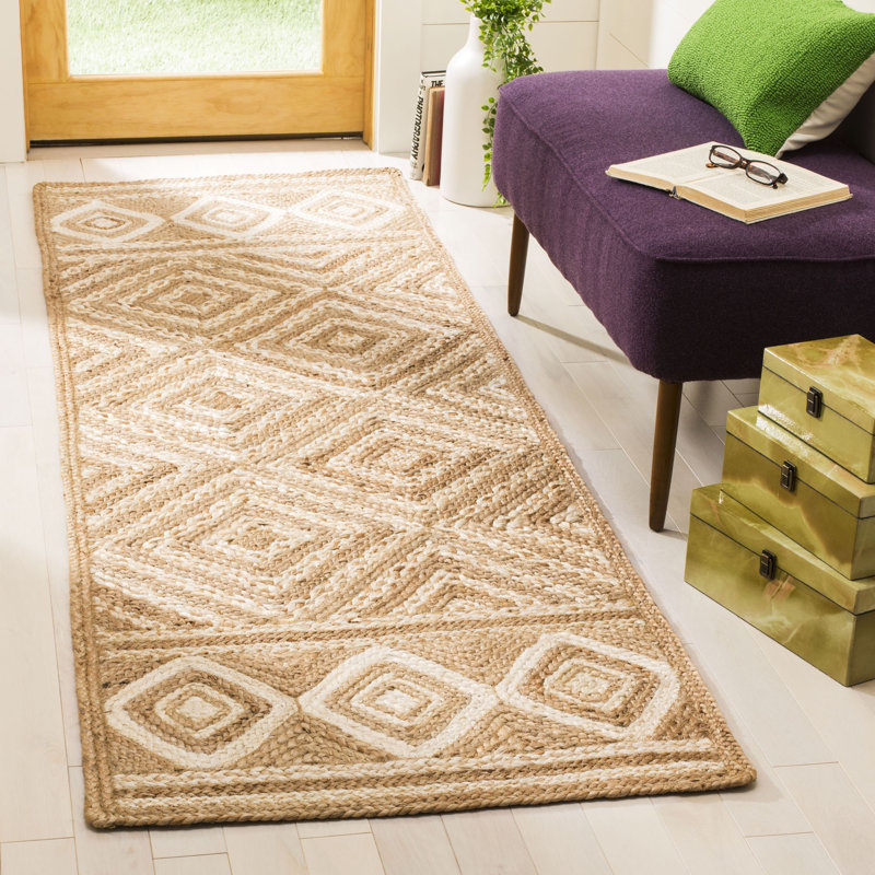 Derryberry Natural Fiber Hand Woven Jute And Cotton With Latex Geometric Rug, Runner 2'6" x 6'