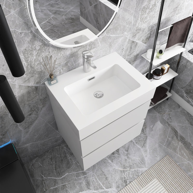 24 po Meuble-lavabo mural simple avec comptoir