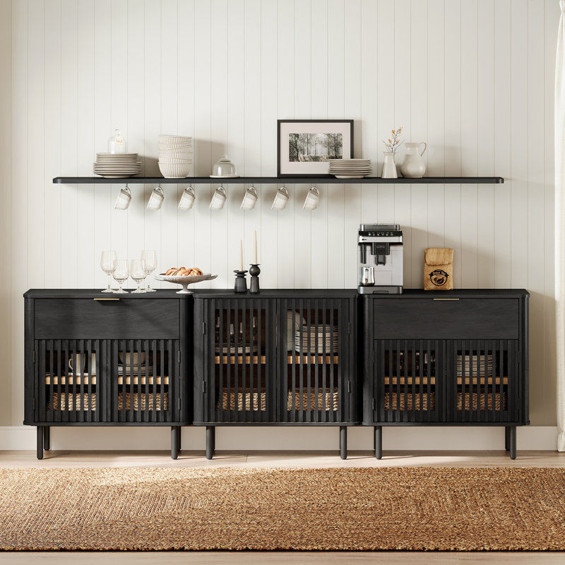 Buffet 94,5 "Mid-Century moderne avec tablettes réglables et 2 tiroirs, Noir