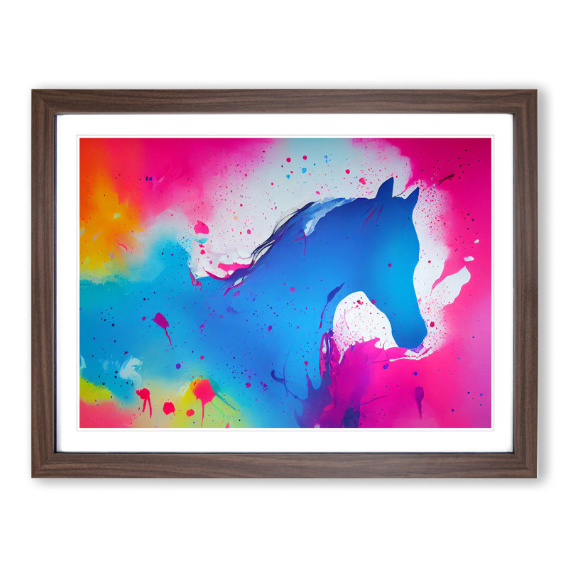 Horse Splatter Abstract - Single Picture Frame Print, 34cm H x 46cm W x 2cm D, Walnut Framed