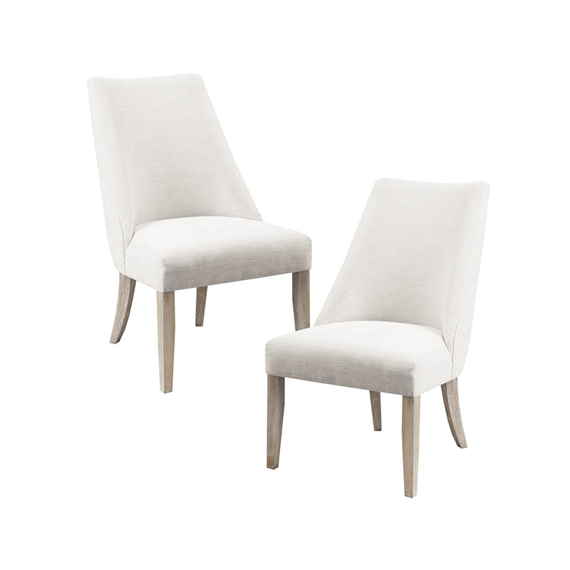 Dining Chairs   Of 2  - High Back Support, Solid Wood Legs Reclaimed Finish Upholstered 2 Back, Biscuit