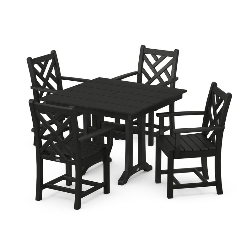 Chippendale 5-Piece Farmhouse Trestle Arm Chair Dining Set, Black