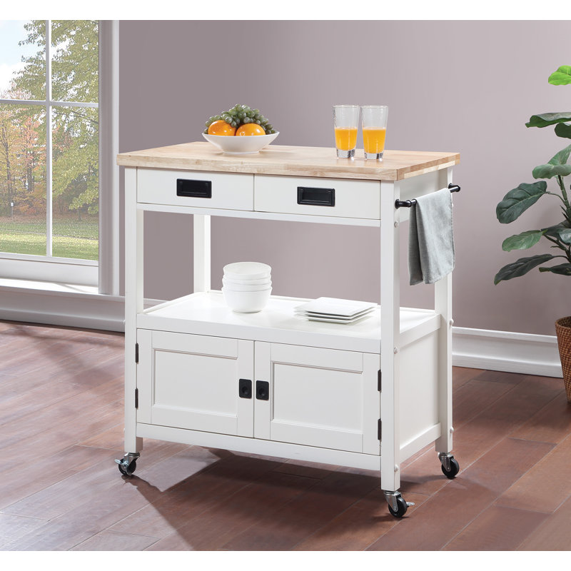 Chariot de cuisine avec plateau en bois massif de 34,75 po de largeur Brothwells, Blanc