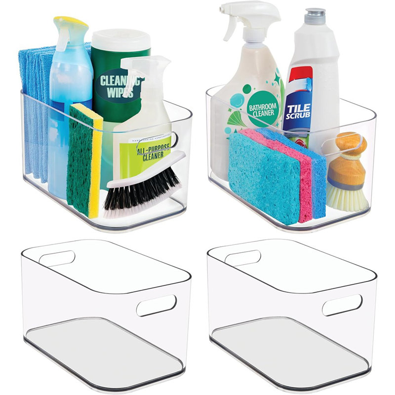 6" X 6" Clear Pantry Organizer Bins, Set Of 4, Plastic Storage Containers With Handles For Kitchen, Bathroom, Cabinet, Or Undersink Use