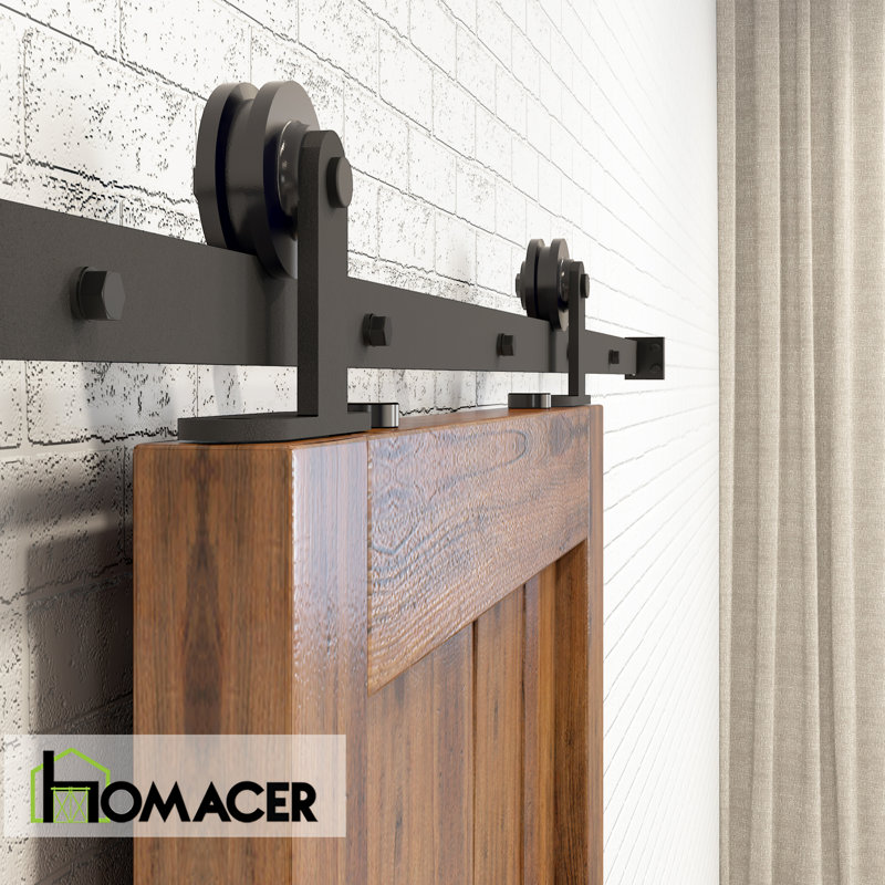 T-Shape Design Top Mount Black Rustic Standard Single Track One Door Barn Door Hardware Kit (Door Not Included), 72 in.