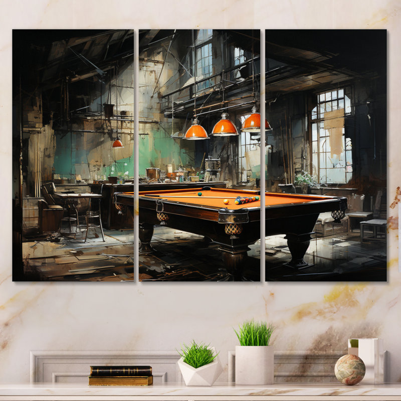 «Billard Industrial Game III» sur toile, reproduction de 3 pièces, H 40 po x l 60 po x P 1 po