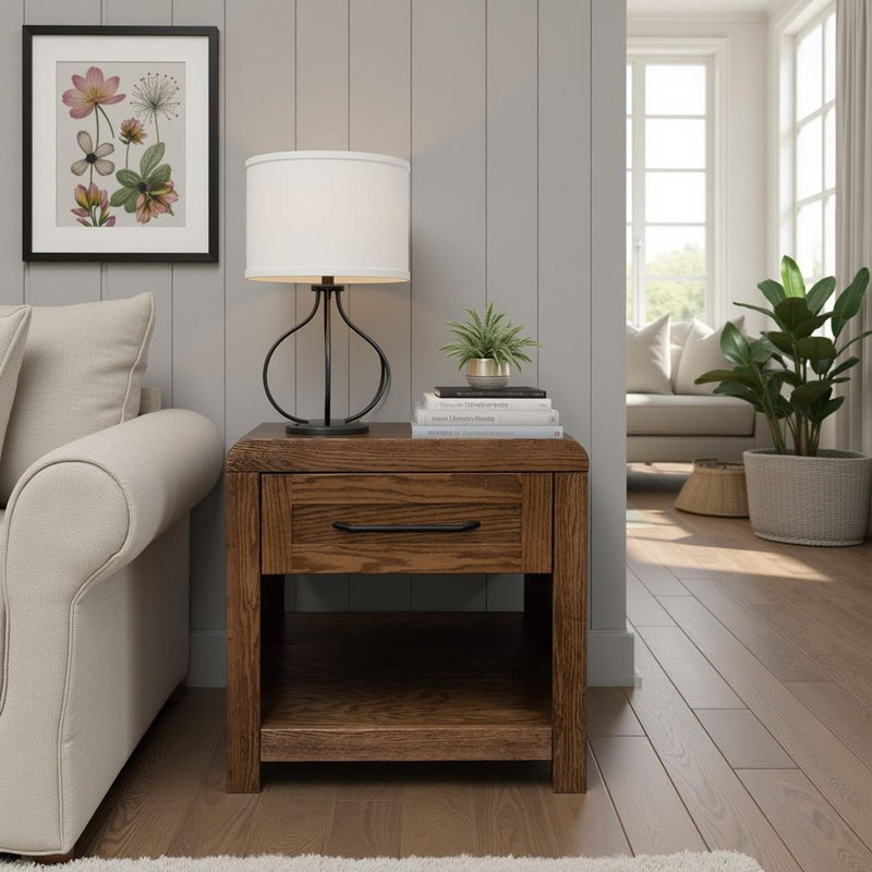 Table de bout Haven 24 po, aucun assemblage requis, finition chêne bourbon, Brun