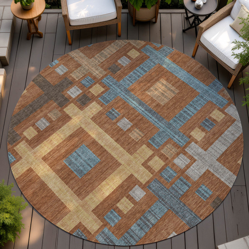 Machine Washable Indoor/Outdoor Chantille ACN2708 Geometric Rug, Paprika, 8' Round