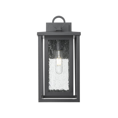 Ashland 1-Light 8" Matte Black Coastal Outdoor Sconce With Seeded Glass