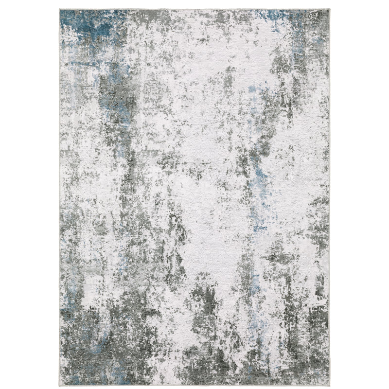 Tapis gris / blanc Melnick, Rectangle 5 pi x 7 pi