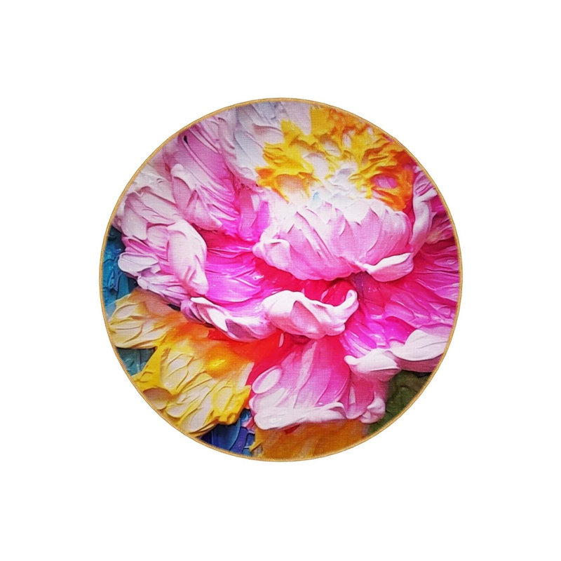 Multicolored Floral Detailed Woven Base Modern Decorative Carpet, Round 2'8"