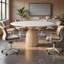 59.06-inch white stone tabletop conference table with solid wood base