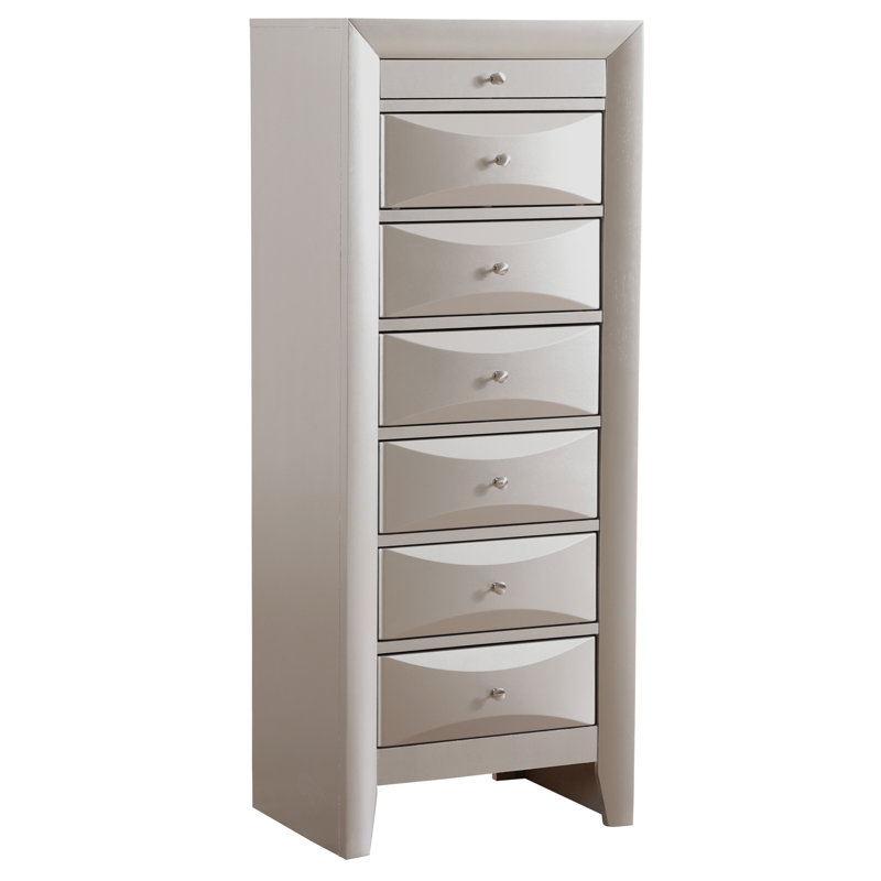 Commode argentée avec tiroirs à queue d'aronde - Système de guidage 7 tiroirs Stable