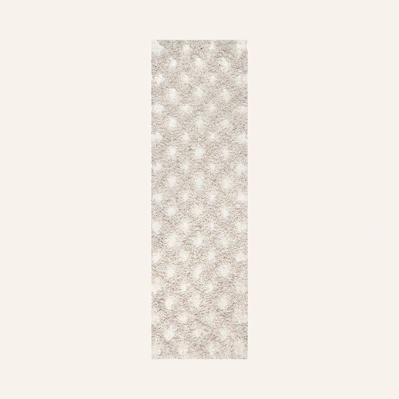 Kaliyanei Diamond Trellis Power Loom Performance Shag Cream Rug, Runner 3' x 6'
