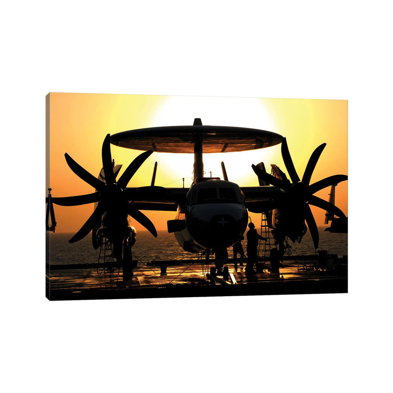 Sailors Work On An E-2C Hawkeye Aircraft Aboard USS Abraham Lincoln - Wrapped Canvas Print, 20.32 cm H x 30.48 cm W