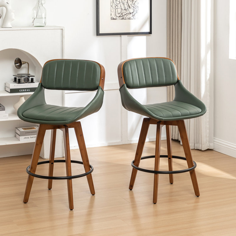 Shontina Faux Leather Swivel Bar Stool, Green, Counter Stool (26.88" Seat Height)