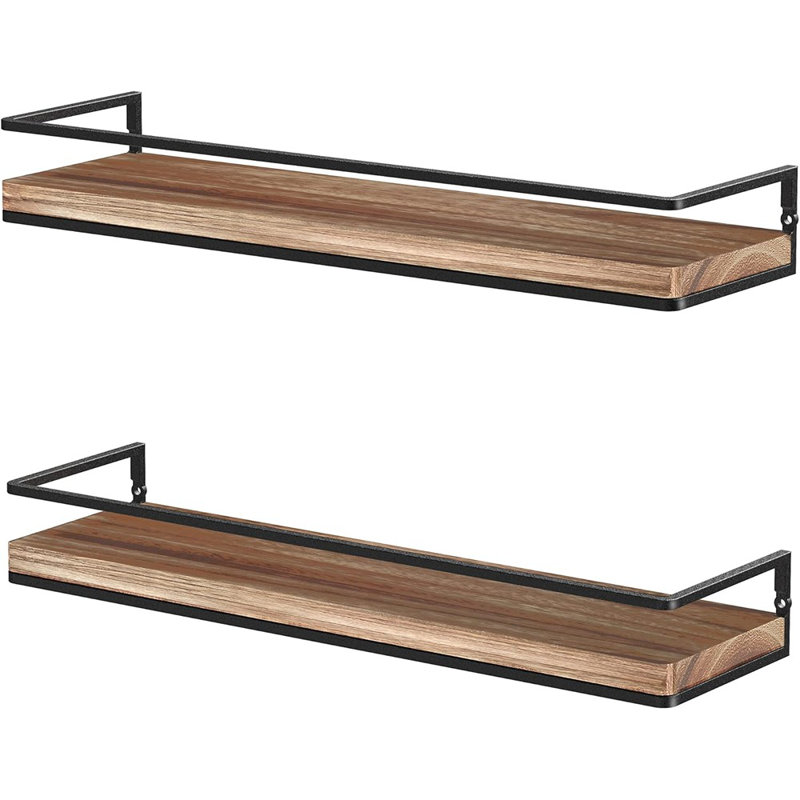 Rustic Wood Floating Wall Shelves Set Of 2, Torched Finish
