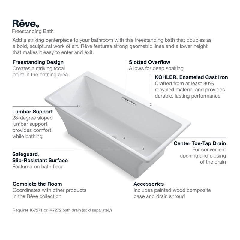 Rêve® 67" x 32" Freestanding Soaking Bathtub