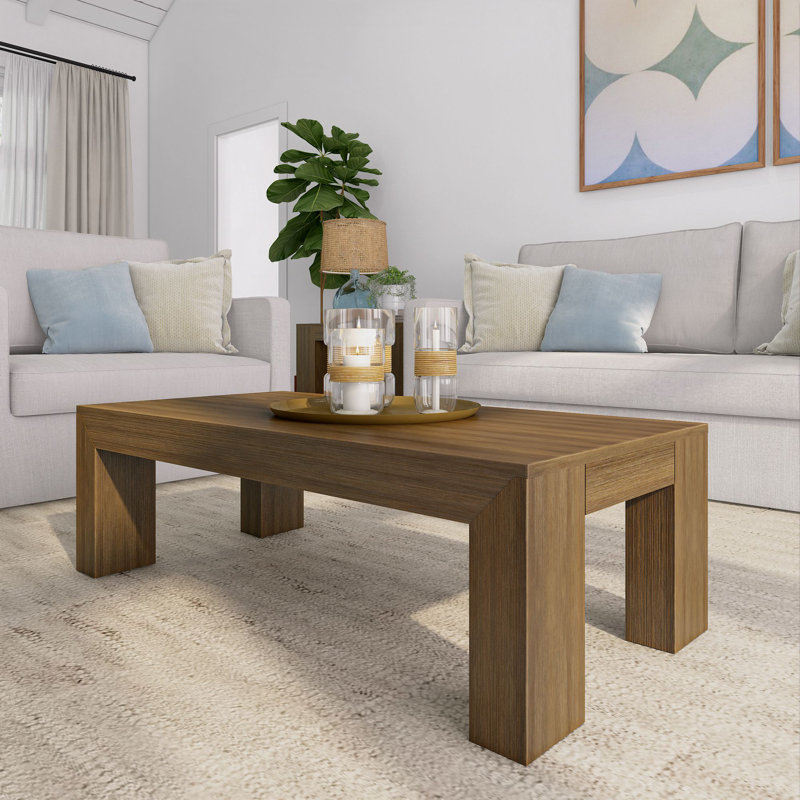Candon Solid Wood Single Coffee Table, Pecan Wirebrush, 15" H x 48" L x 24" W
