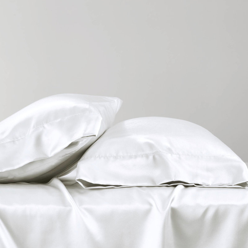 Drap-housse pour lit simple en satin de luxe 4 pièces blanc