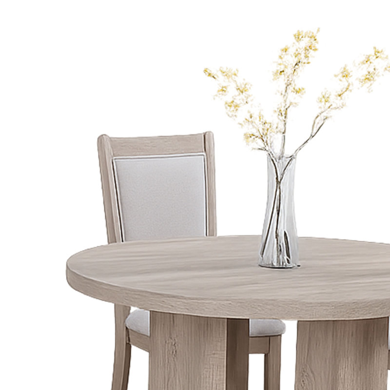 Moyo 5Pc Dining Set, Light Grey, Rustic Style Grey Round Wood Top