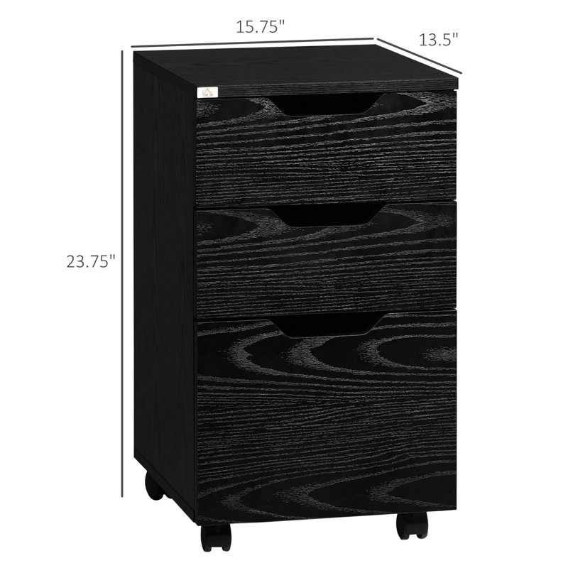 Armoire de rangement à 3 tiroirs sous le bureau avec roulettes, finition grain de bois pour une organisation efficace