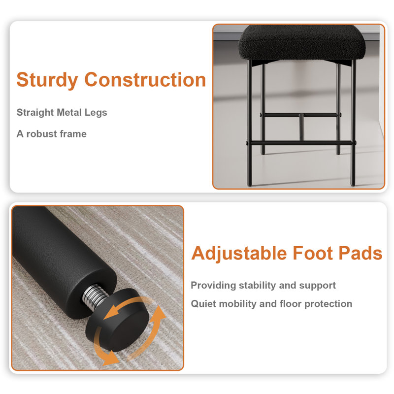 Osborne 26" H Upholstered Bar Stools Counter Height Bar Stools With Adjustable Foot Pads, 4, Black