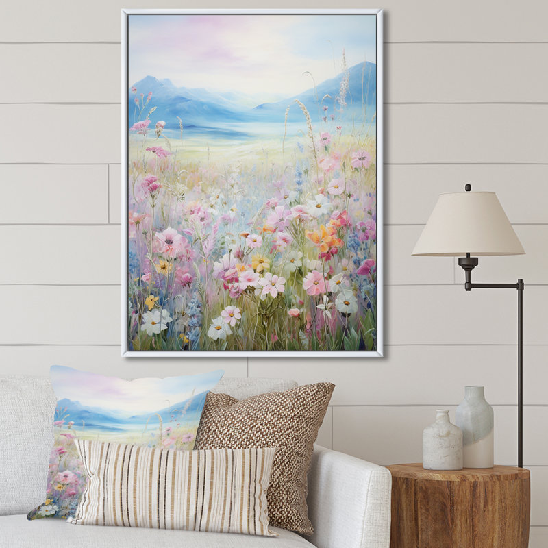 Kawaii Meadow Landscape - impression, H 32 po x l 24 po x P 1 po, Cadre flottant blanc