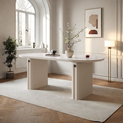 Table de salle à manger en pierre avec base en bois au fini crème