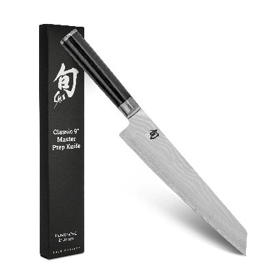 Couteau de préparation principal Shun Classic de 9 po, couteau japonais fabriqué à la main, noyau VG-MAX avec revêtement en acier inoxydable Damas, poignée de qualité Pakkawood, précision et netteté pour les chefs professionnels et amateurs