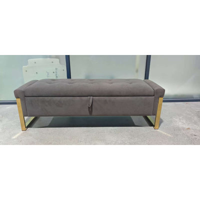 56.5" Wide Modern Tufted and Velvet Upholstered Long Storage Bench with Golden Legs