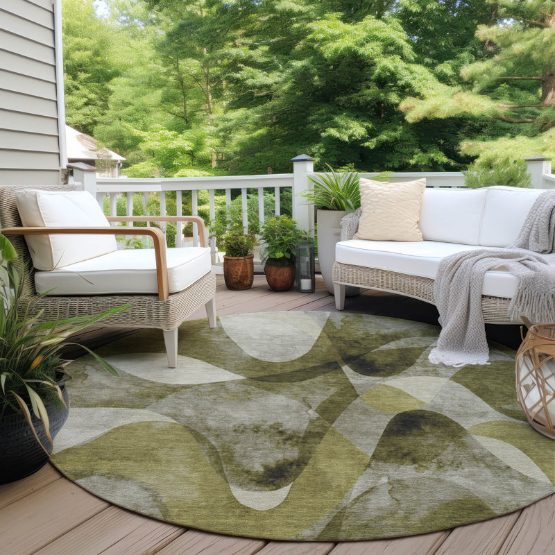 Altair Washable Abstract Indoor / Outdoor Rug, Round 8'