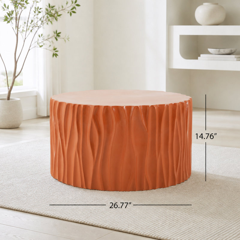 Table basse Wave texturée ronde MGO pré-assemblée, capacité de 66 lb, L 26,77 po x H 14,76 po, Terracotta