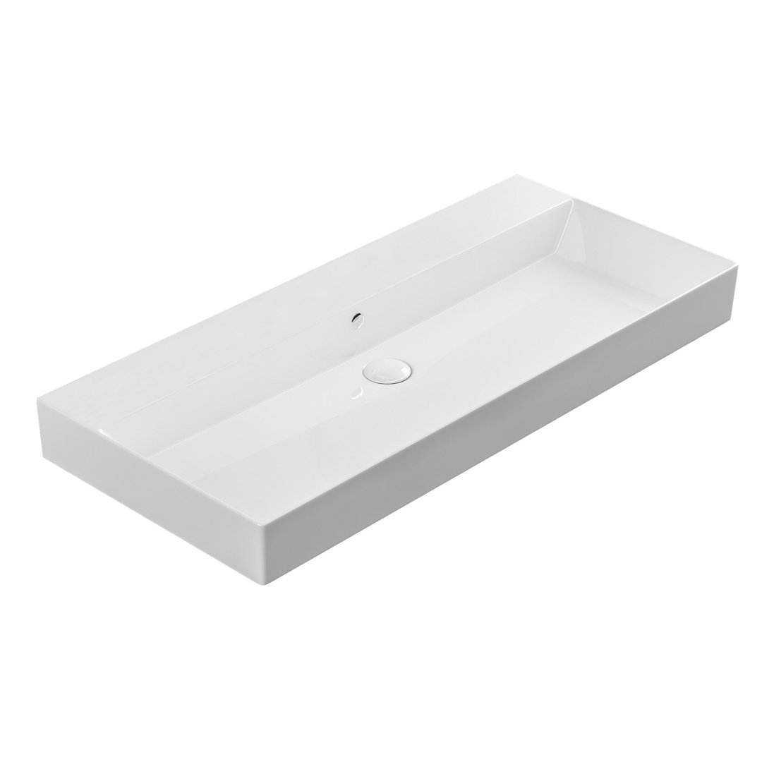 Energy Glossy White Ceramic Rectangular Wall Mount Bathroom Sink with Overflow WS Bath Collections Faucet 