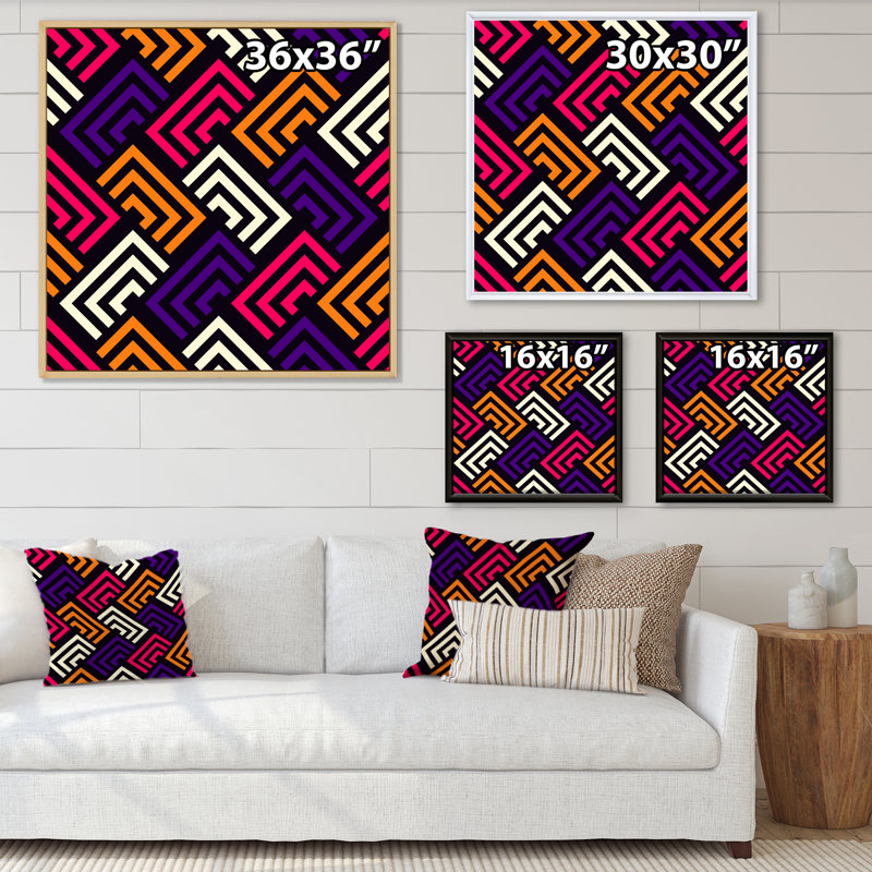 " Orange White And Purple Rectangular Shapes ", White Floater Frame Canvas, 30" H x 30" W