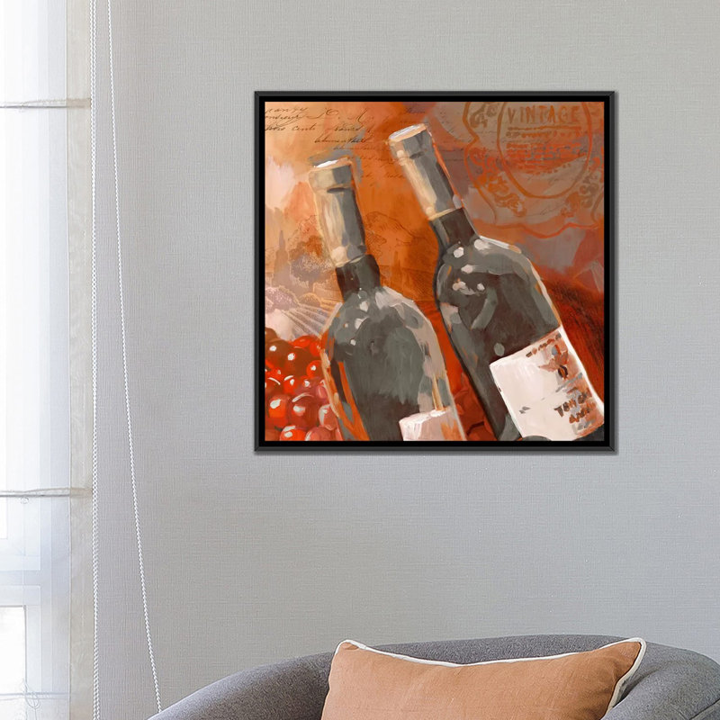 « red wine ii », reproduction d’impression sur toile, H 18 po x l 18 po x P 1,5 po, Toile avec cadre noir, Pas de tapis