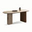 Table de salle à manger beige / brun en pierre frittée ovale + bois massif-1704781773