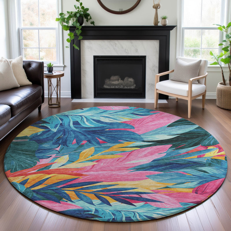 Tapis floral de qualité supérieure lavable à la machine Elize AMF1493, Rond 8 pi