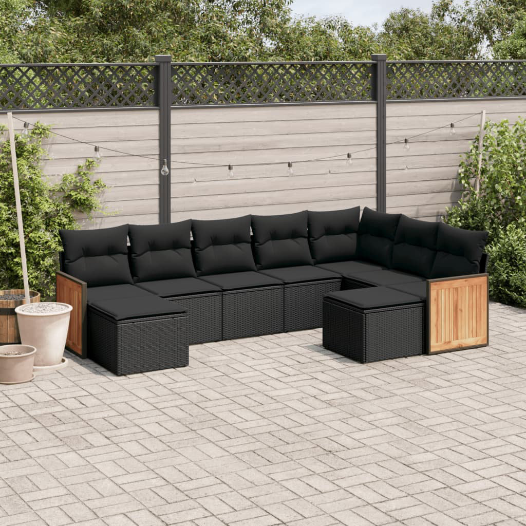 Vidaxl 9-Tlg. Garten-Sofagarnitur Mit Kissen Schwarz Poly Rattan